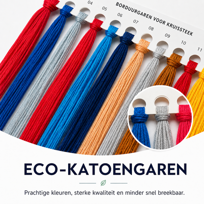 Eco-katoengaren voor kruissteek — prachtige kleuren, sterke kwaliteit, minder snel breekbaar