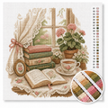 Fensterbank mit Büchern, Geranien und Teetasse — Kreuzstich-Set 1