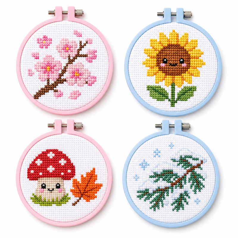 Mini Bundel Vier Seizoenen — Set van 4 Mini Kruissteek Kits