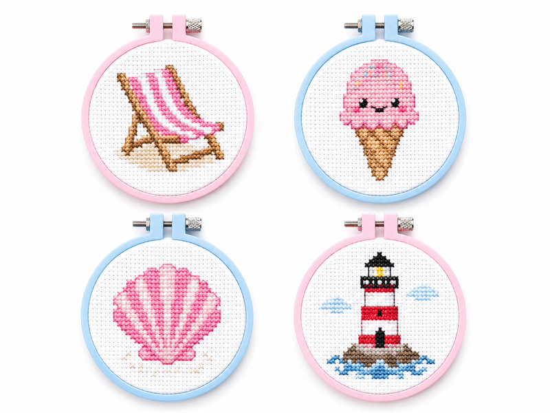 Mini Bundel Strand — Set van 4 Mini Kruissteek Kits