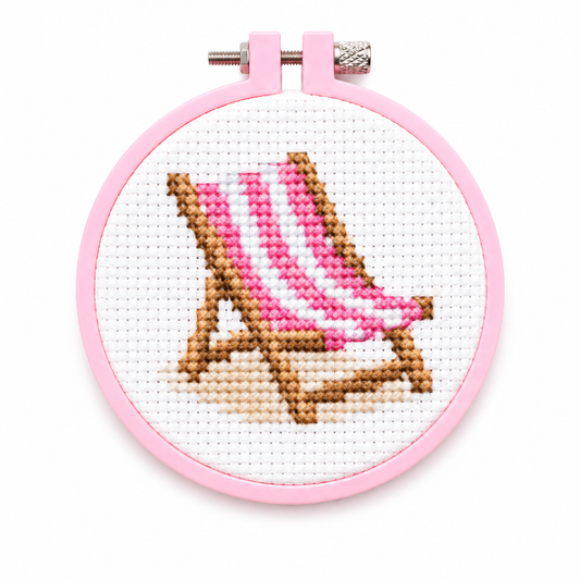 Strandstoel mini kruissteek in roze borduurring
