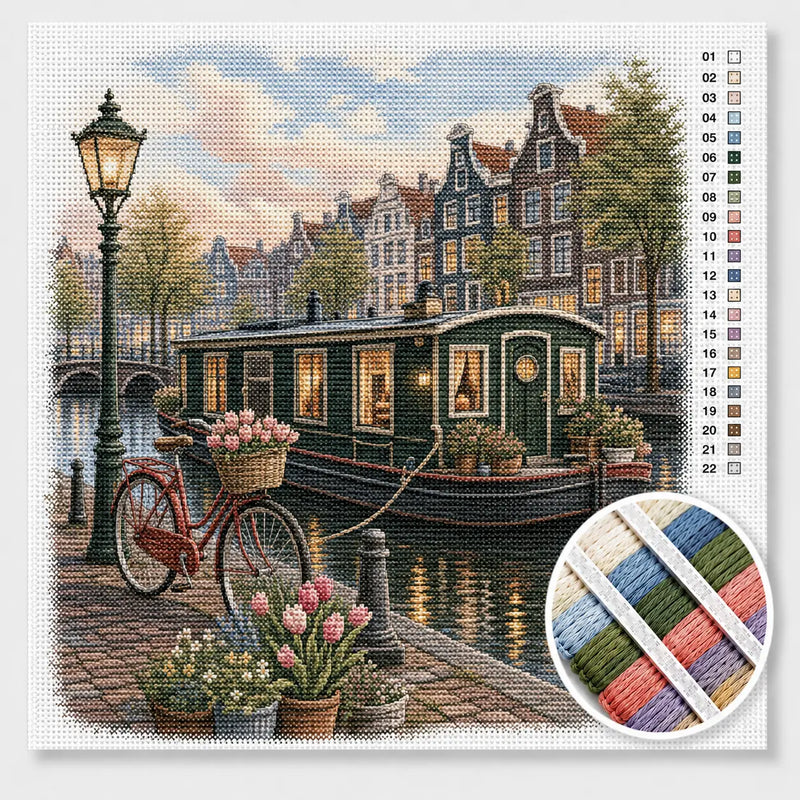 Hollandse Woonboot aan de Gracht — Kruissteek Pakket